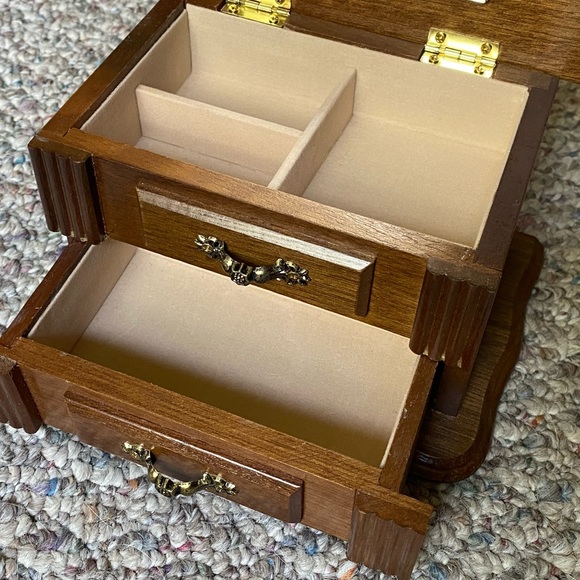 Wooden Jewelry Box Blush Interior Gold Accents - Picture 3 of 12
